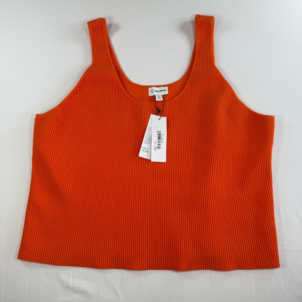The Drop Women Fire Orange Ribbed‎ Knit Tank Top Scoop Neck 3X